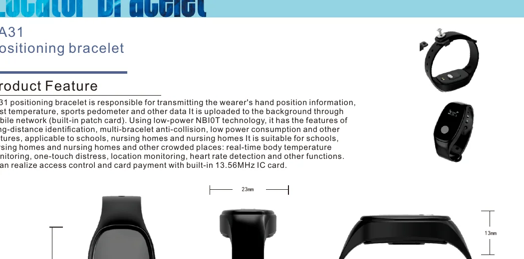 PA31 personnel locator bracelet with SOS and health monitoring